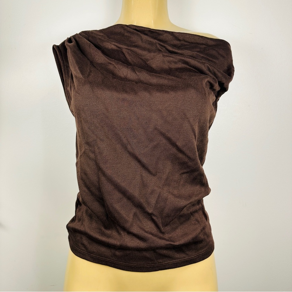 New Zara Asymmetric Neck Top Sz M Knit Brown Shirt Brown 2298/450